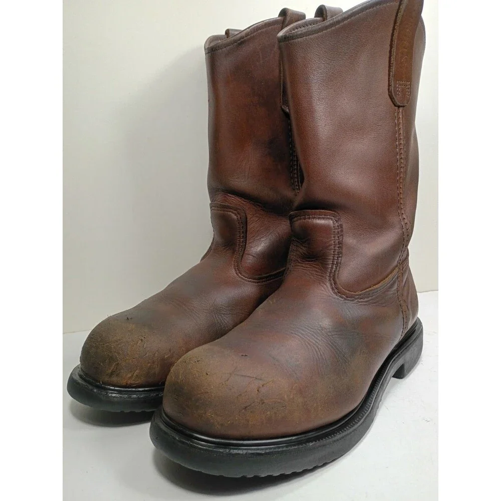 Red Wing Men's Pecos 2231 Size 8.5 Brown PullOn Steel Toe Work Boots